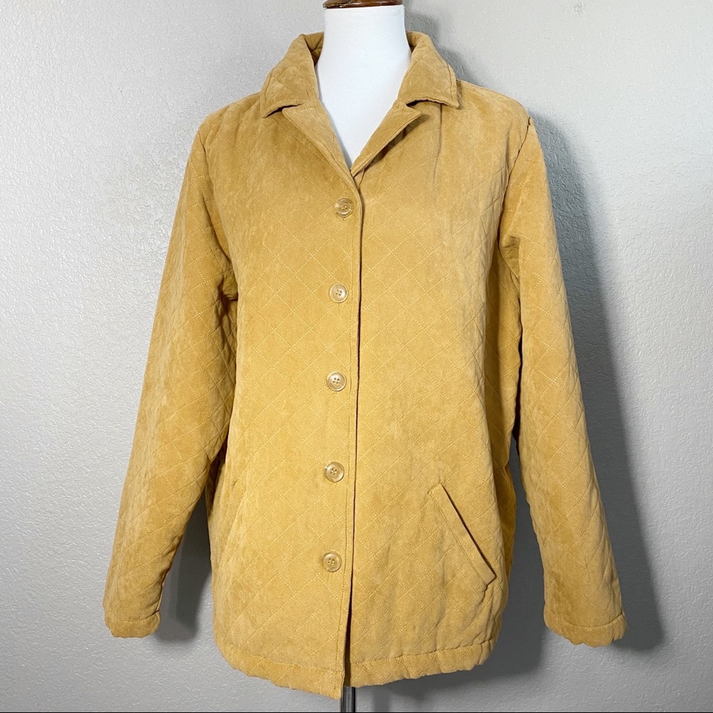 Vintage Camel Quilted Texture Microsuede Jacket Lg
